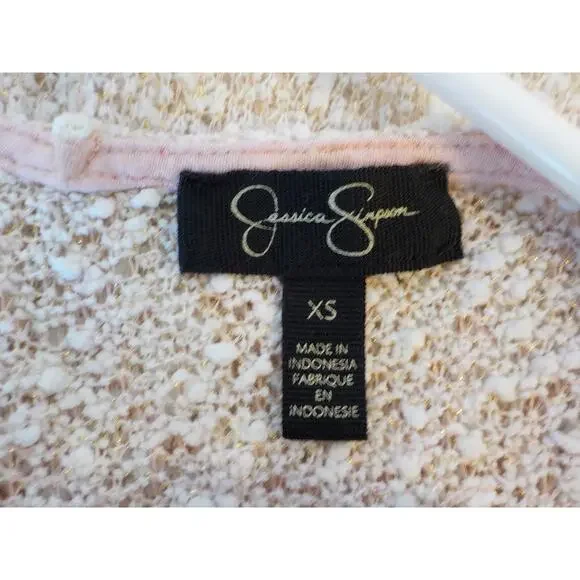Jessica Simpson Elinah Pink Knit Top Women Sz XS Gold Glitter V-Neck Half Sleeve - Picture 7 of 10